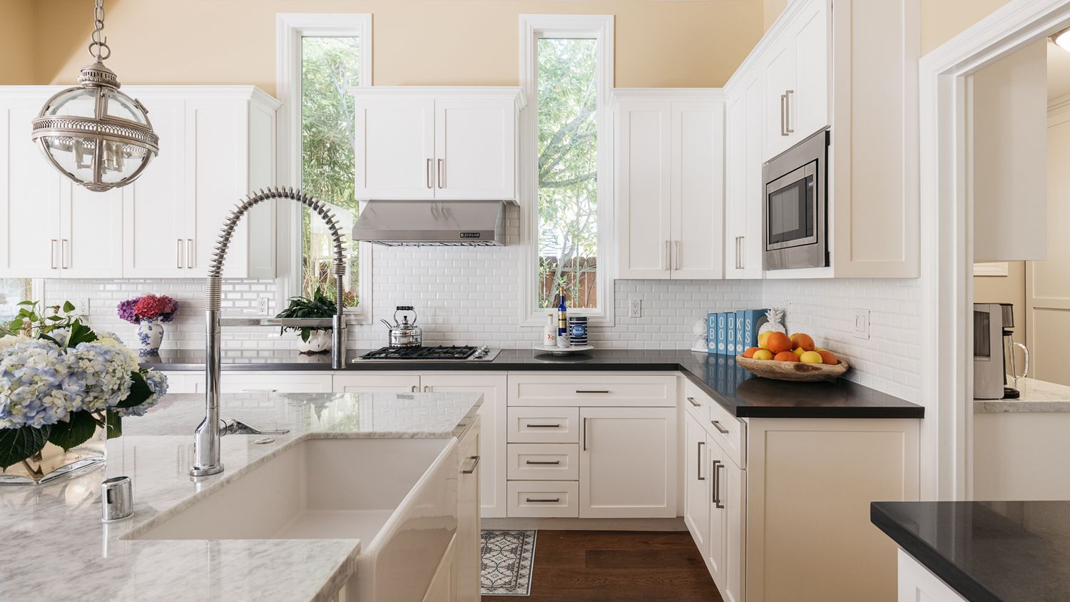 Choose a light colour for your cabinets and countertops