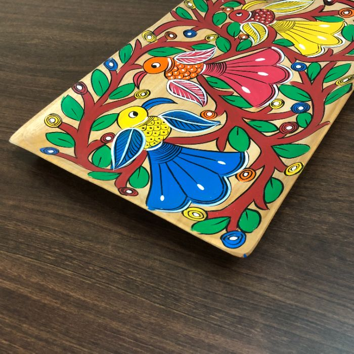 Pattachitra Bird Large Rectangle Wooden Tray Table DéCor