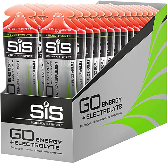 SIS Electrolyte Energy Gels, 22g Fast Acting Carbohydrates, Performance & Endurance Sport Nutrition for Athletes, Energy Gels for Running and Cycling, Salted Strawberry - 2 oz - 30 Pack