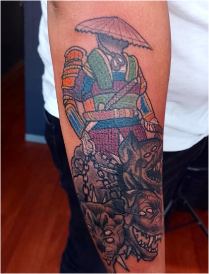Samurai With Dogs Tattoo