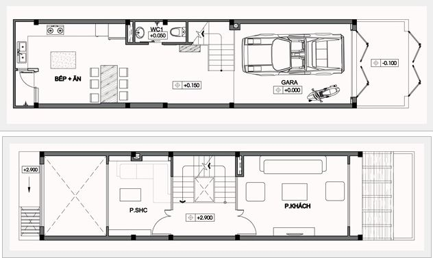 3 mẫu thiết kế nhà 5x20m có thang máy