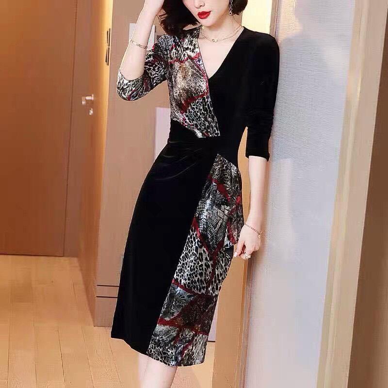 Đầm body Eo Bèo Phối Màu - HN935