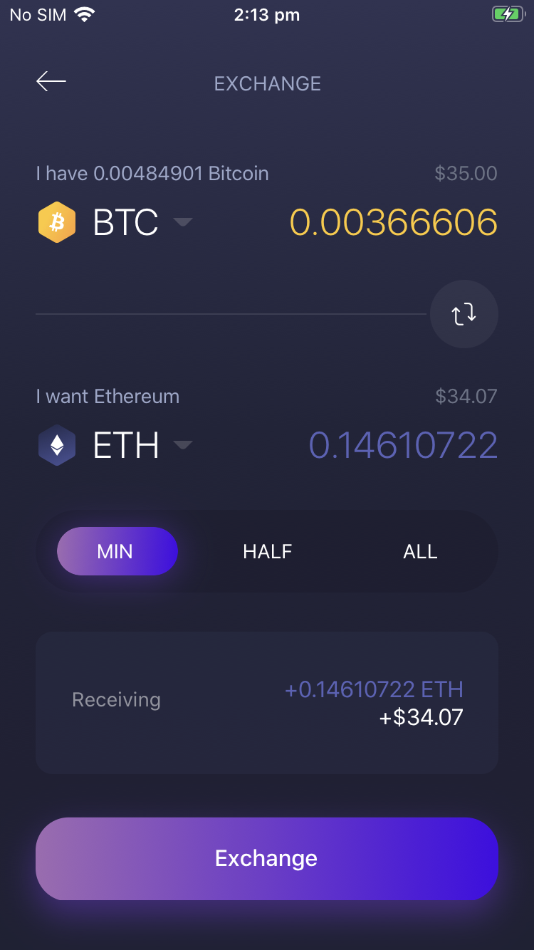 Screenshot of Exodus mobile app 