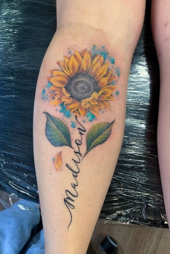 Sunflower Watercolor Tattoo