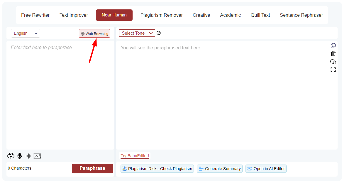 Paraphrasingtool.ai Review - Web Browsing