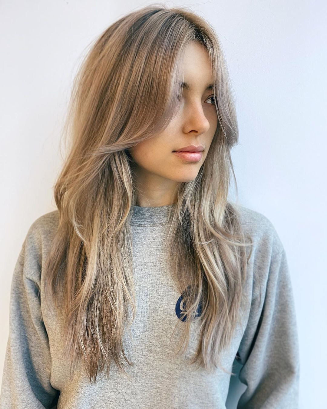Long fringe and layered hairstyle