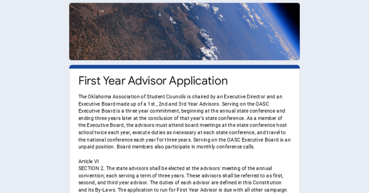 First Year Advisor Application