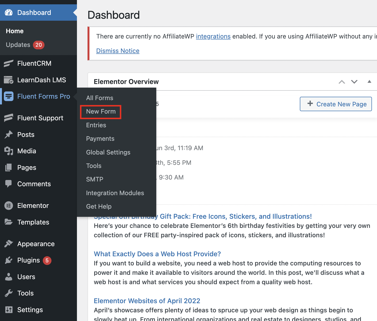 Adding new forms in Fluent Forms 