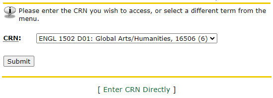 A screenshot of the CRN selection menu