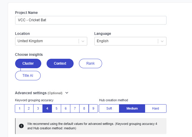 keyword insights - clustering inputs