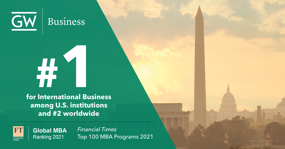 graphic showing 2021 Financial Times #1 ranking of GWSB's International Business program