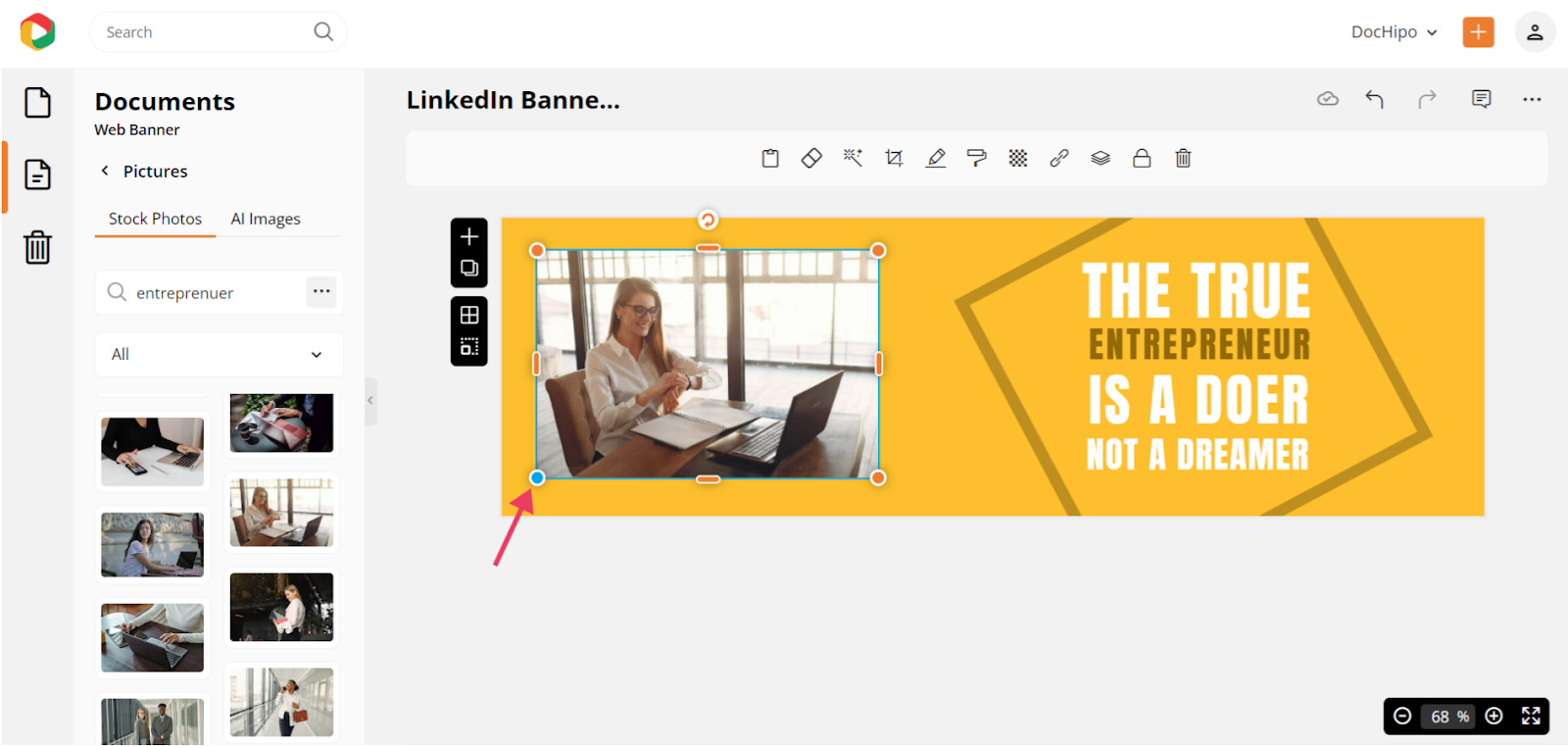 LinkedIn banner size template editing the picture