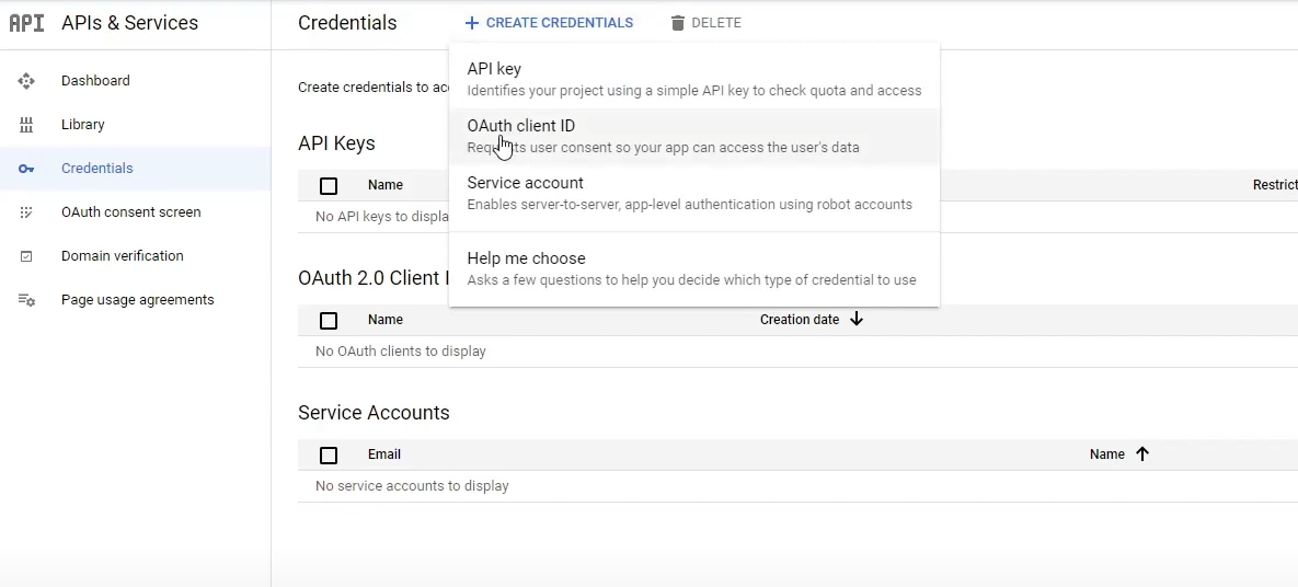 OAuth key setup