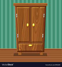 Cartoon funny closed wardrobe living room wooden Vector Image