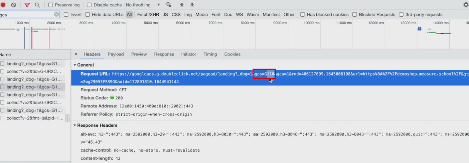 Navigating the GCS G110 parameter for a cookie from developer tools of the browser