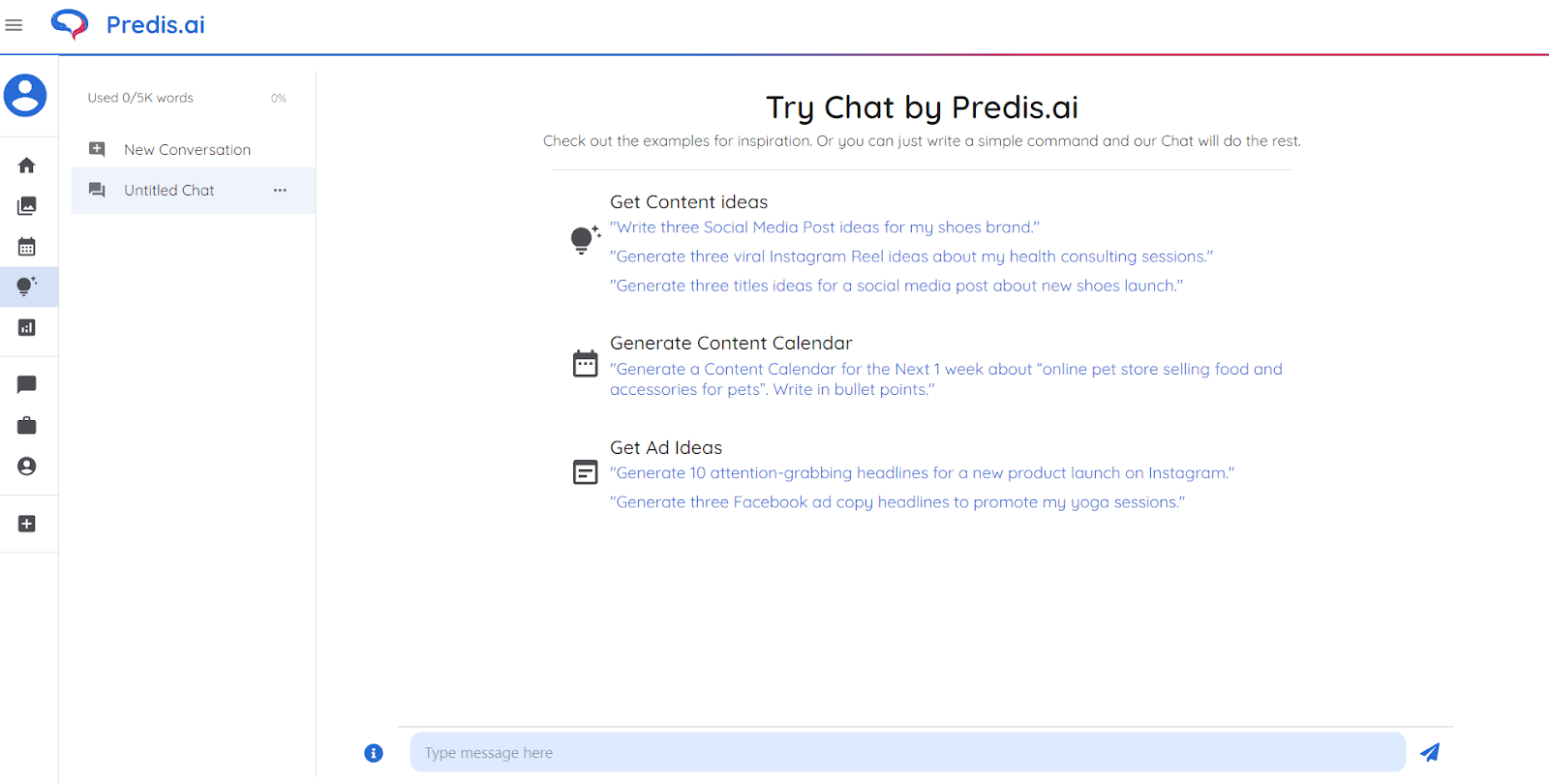 Predis AI tool to generate content ideas for instagram