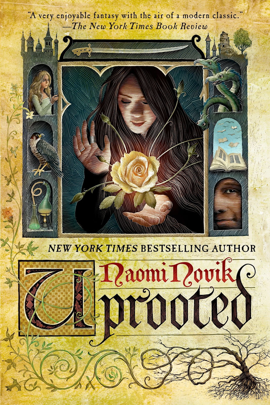 Naomi Novik's Uprooted book cover as an example of a false victory for story beat 9 under story plot structures.