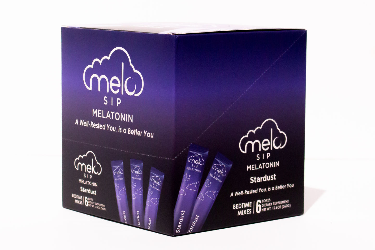 box of MELO Sip melatonin drink in Stardust flavor