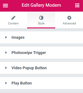 Style settings in Gallery Modern widget