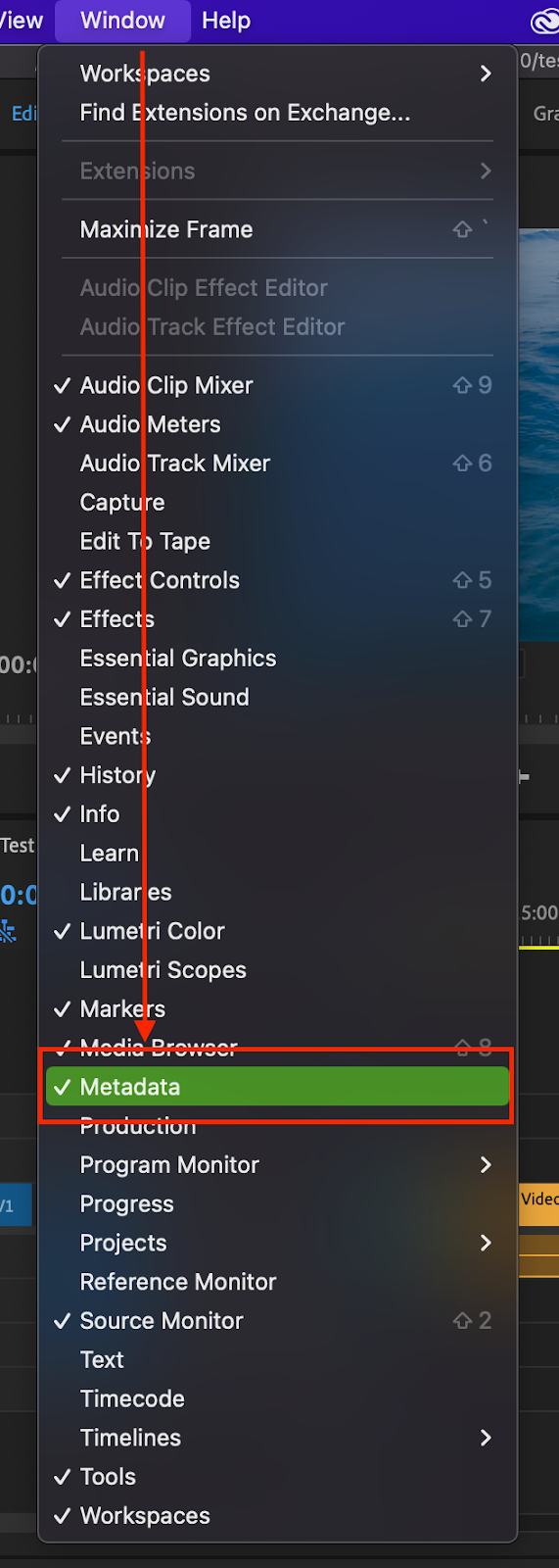 Add metadata to keep track of what's in files of adobe premiere pro
