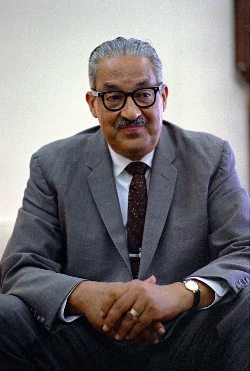 A photograph of Thurgood Marshall in the Oval Office 
