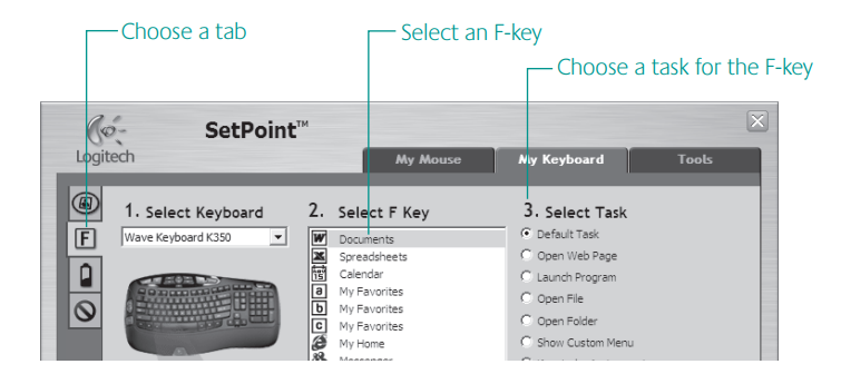 Different tasks can be assigned to the function keys of your gaming keyboard. 