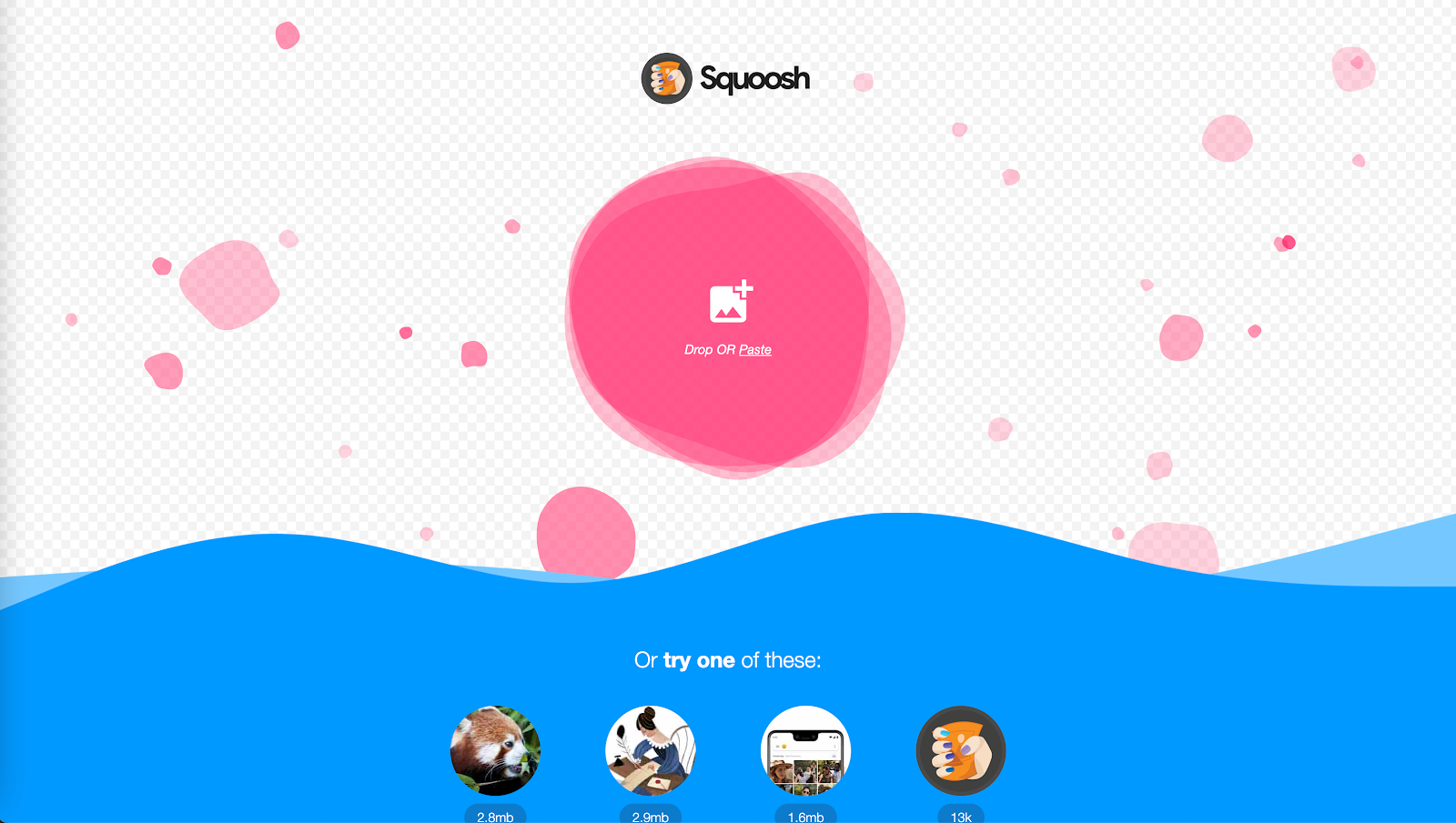 Squoosh main screen when you visit the squoosh.app site