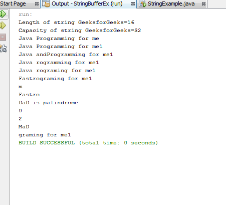 demonstrate all String and StringBuffer class methods