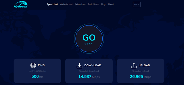 Ping speed test on MySpeed