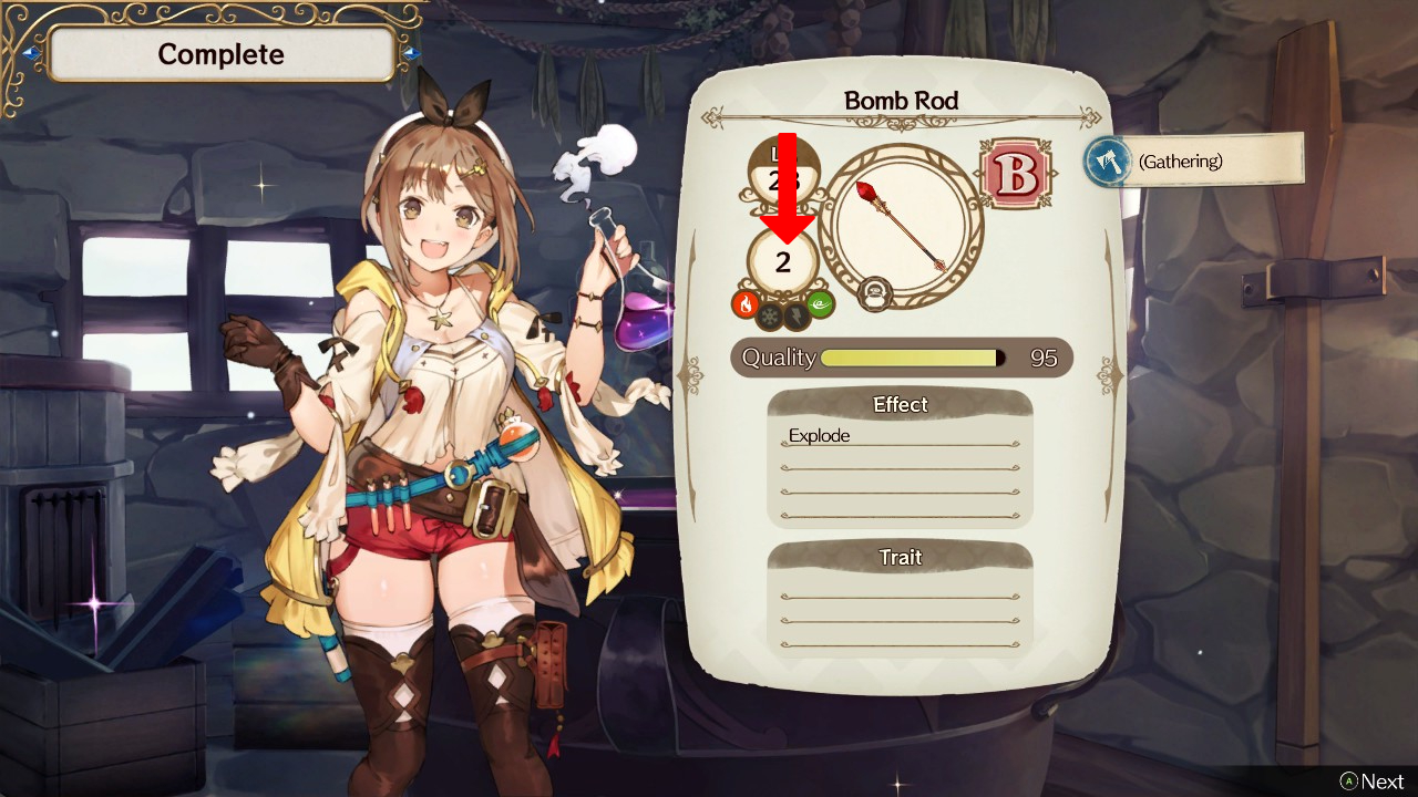 Synthesizing a Bomb Rod with Fire Element Level 2. | Atelier Ryza: Ever Darkness & the Secret Hideout
