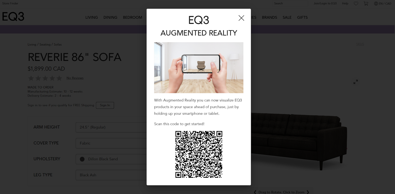scanning QR to locate a piece of furniture in a real environment using augmented reality