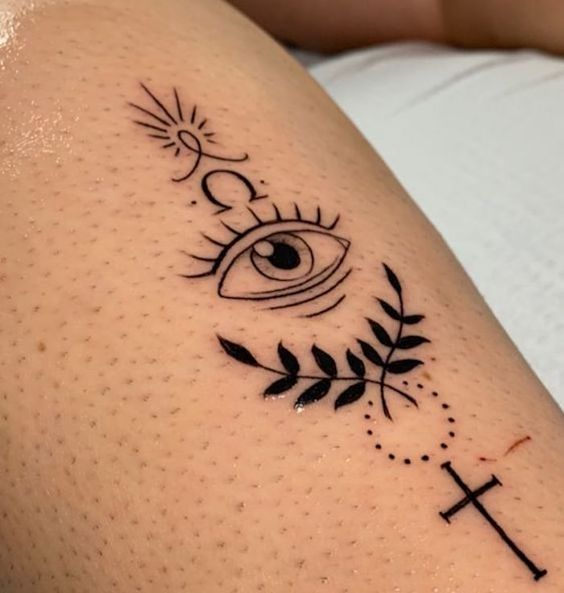 A close up view of the evil eye tattoo
