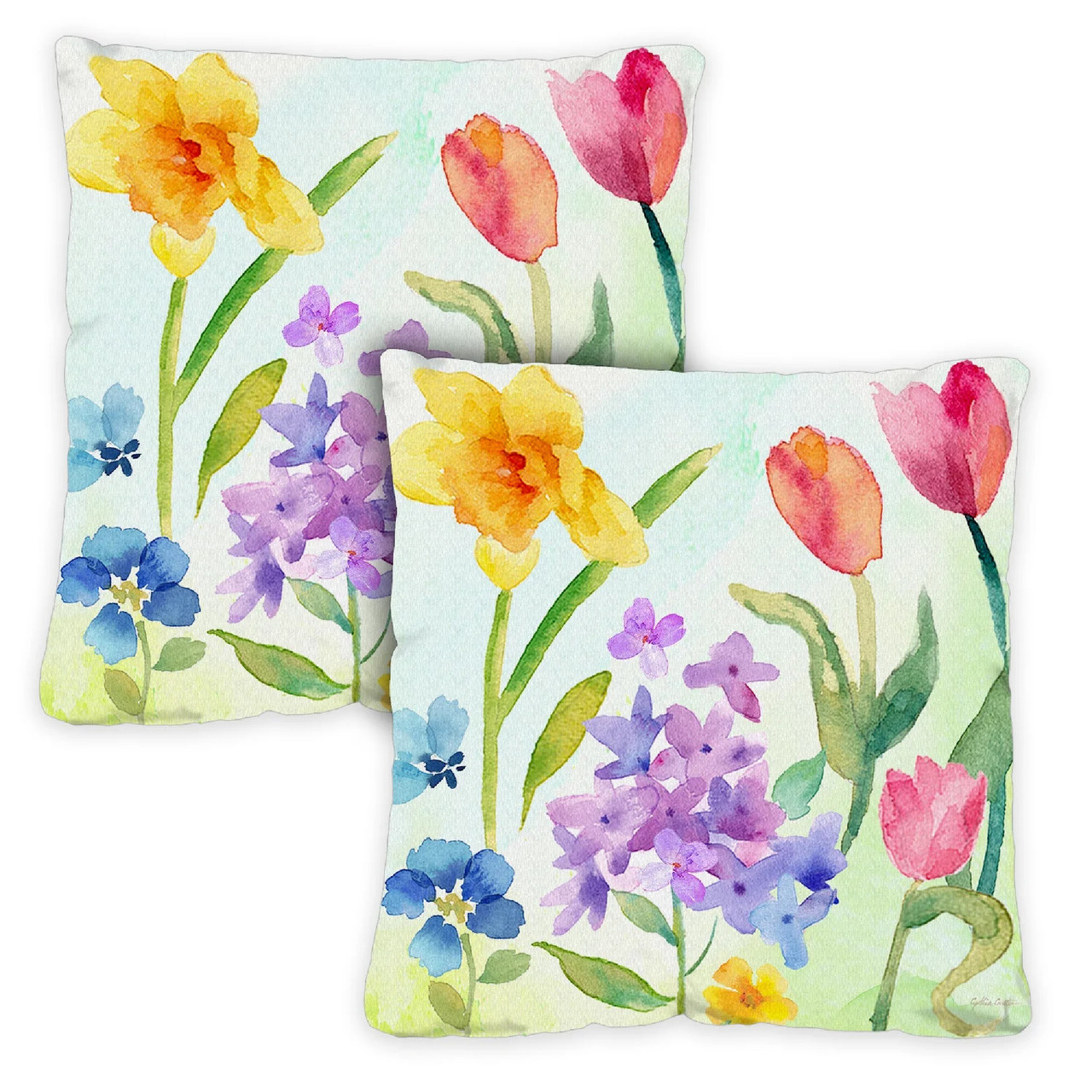spring flowers watercolor throw pillow covers
