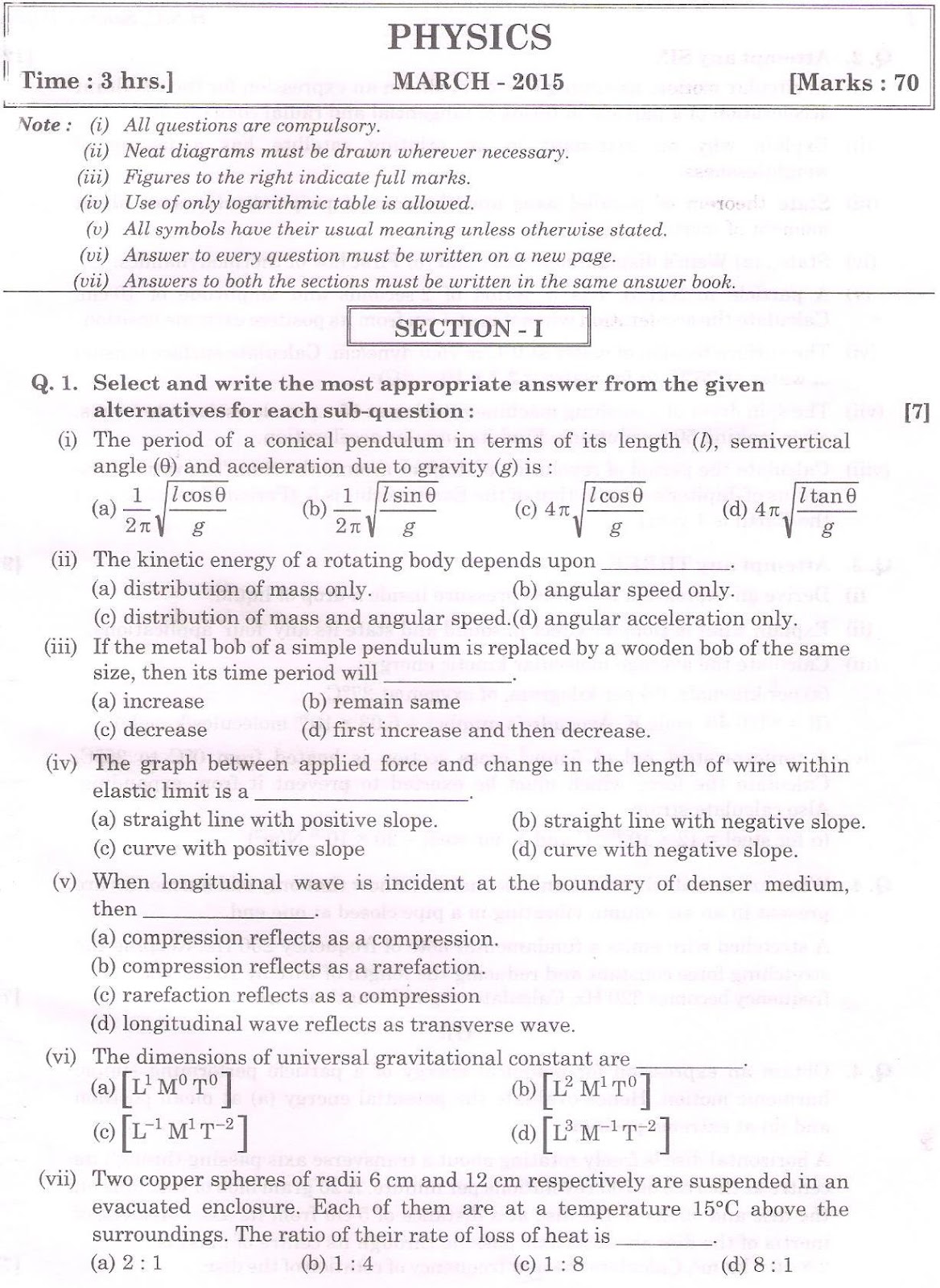 Physics section I march 2015 hsc - hsc..co.in