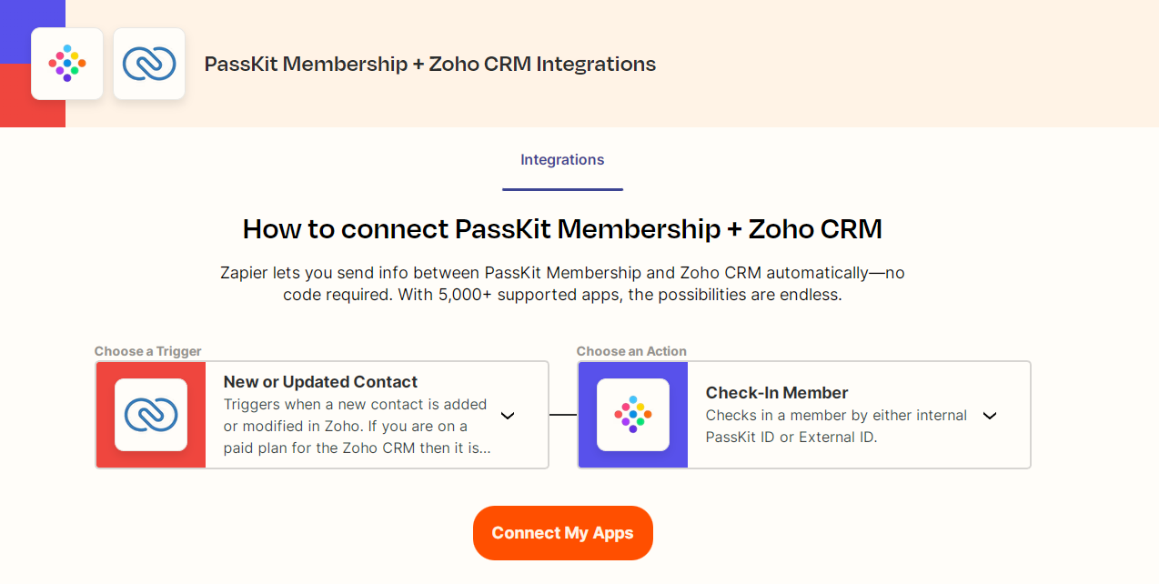 Zoho CRM integration with PassKit through Zapier