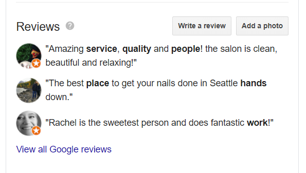 Example of Google My Business Reviews