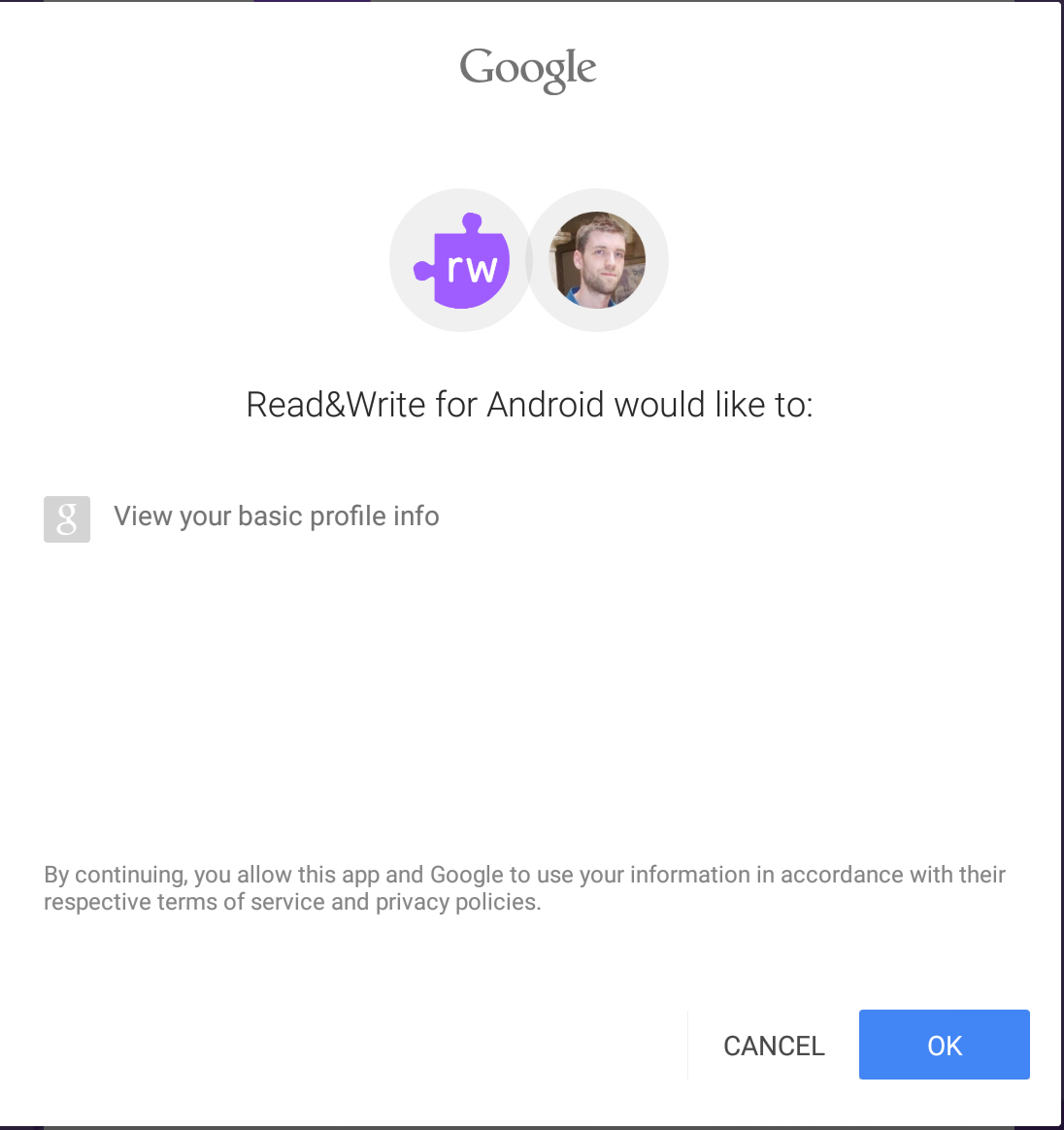 Google Authorization screen