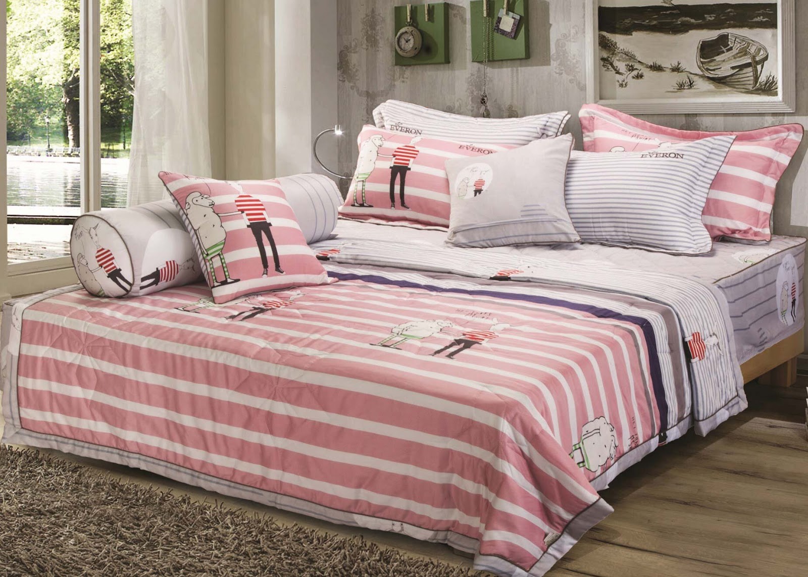 Chọn ga trải giường với những họa tiết đơn giản kết hợp với gam màu nhẹ nhàng