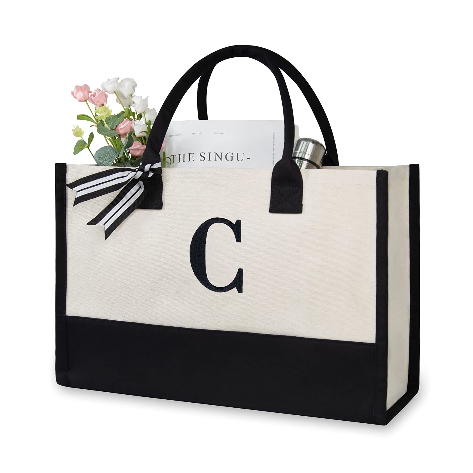 TOPDesign Personalized Initial Canvas Beach Bag