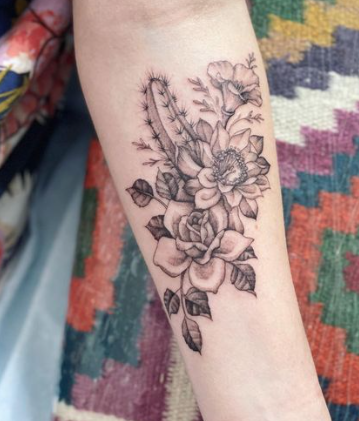 Cactus flower Rose And California Poppy Tattoos