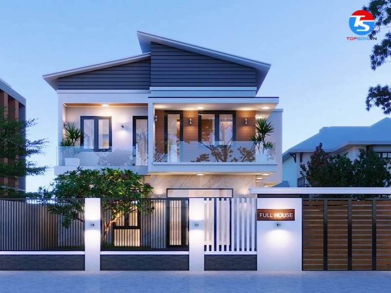 Sơn ngoại thất màu ghi xanh đậm sang trọng 