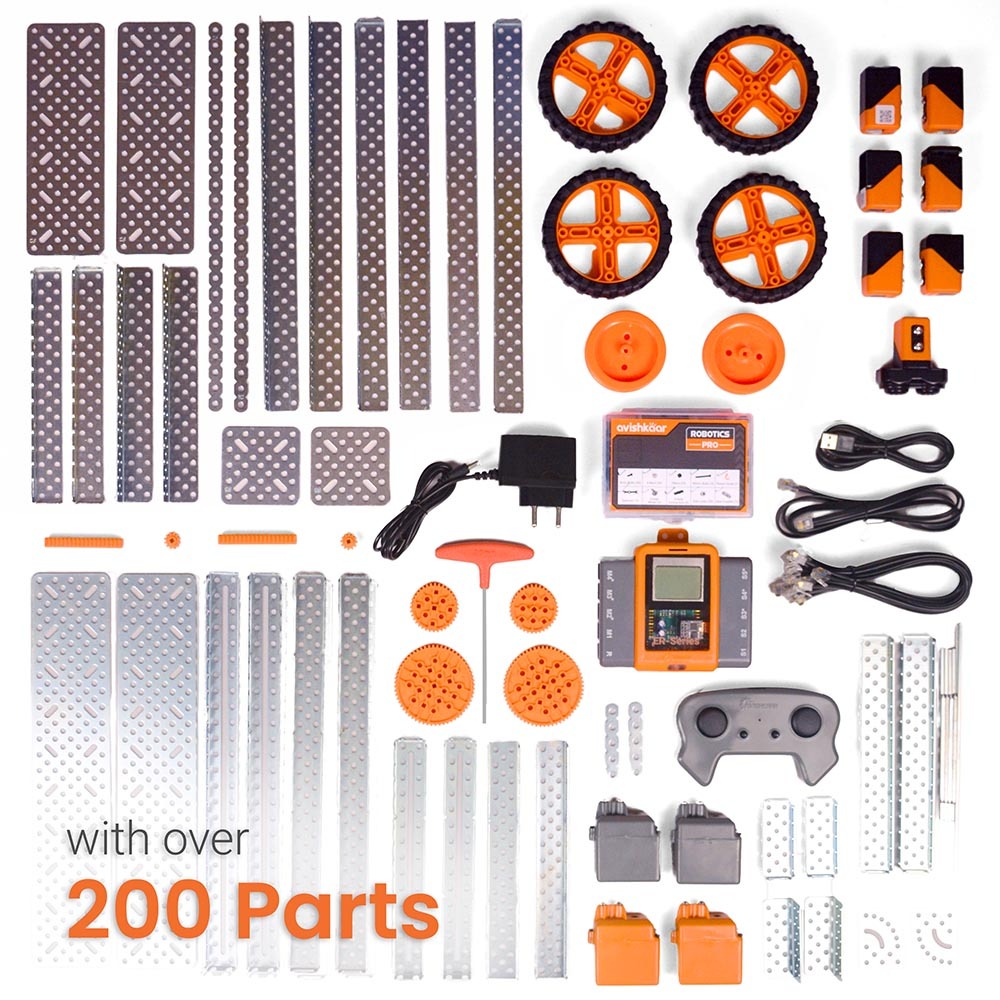 An image of the 200 components avaliable in the robotic kit.