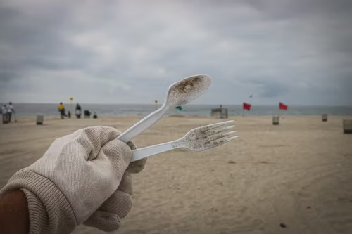 Plastic materials on a beach