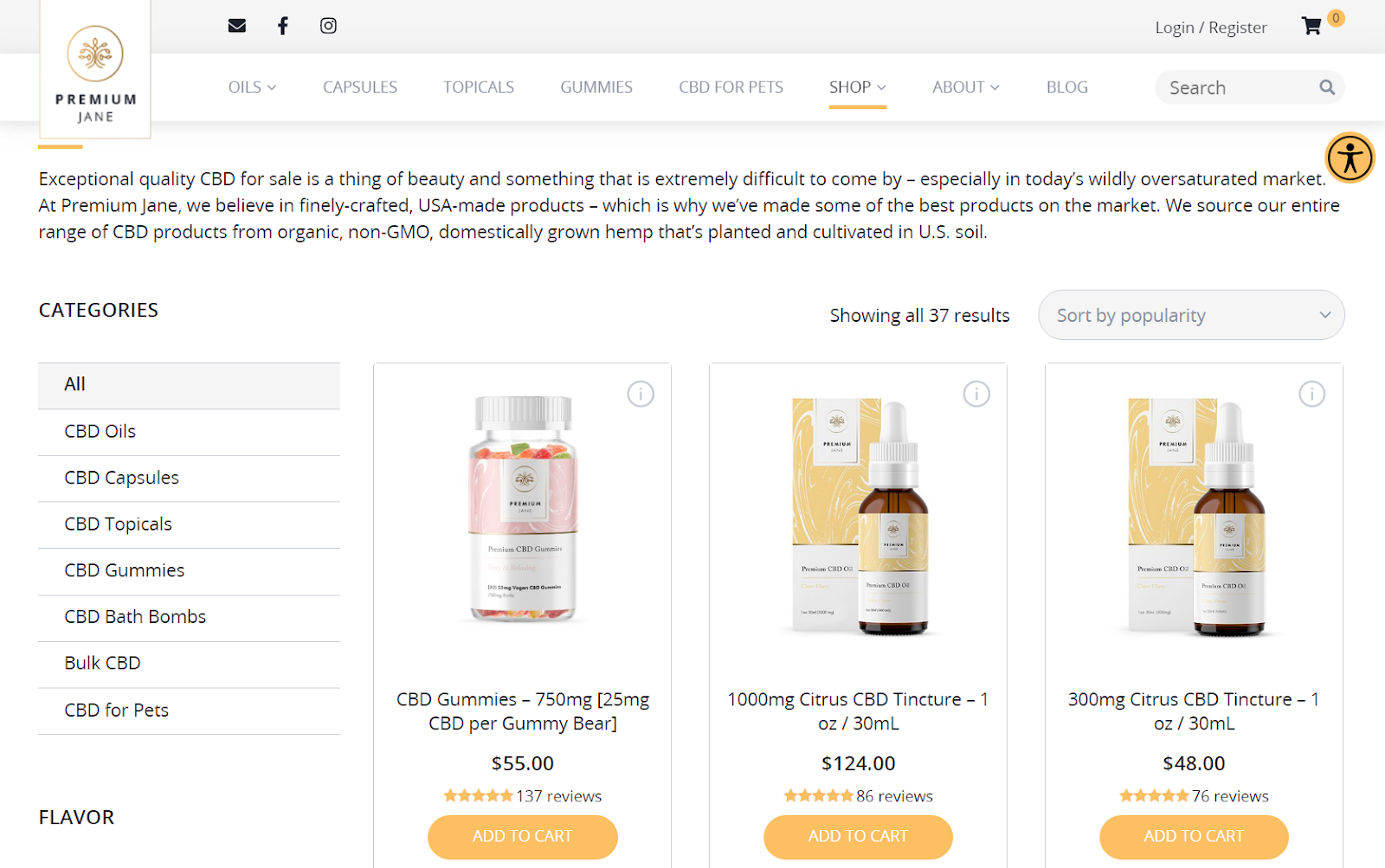 screenshot website premiere jade cud oil tinctures drops buy purchase online best