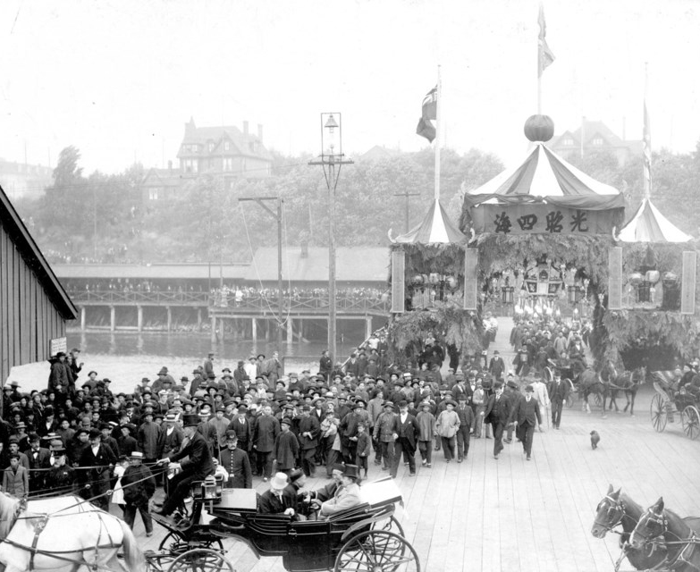 In the carriage: Li Hung Chang, H.H. Abott, Mayor Collins and Chief Constable Ward. Photo by City of Vancouver Archives.