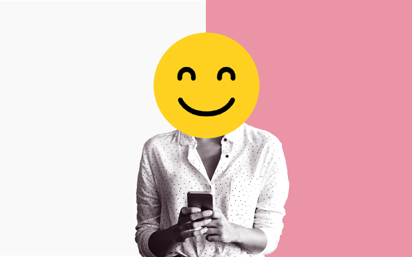 smiling face with female body and phone in hand