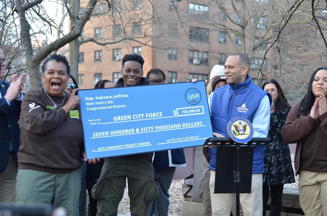 Photo shared by Congressman Hakeem Jeffries on March 05, 2023 tagging @greencityforce. May be an image of 7 people and people standing.