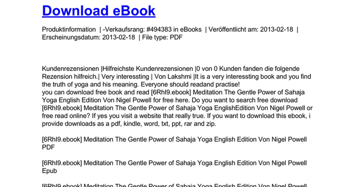 Meditation The Gentle Power Of Sahaja Yoga English Edition Doc Google Drive