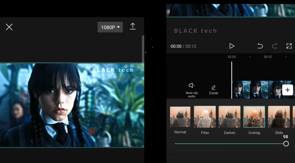 CapCut screenshot displaying filters and effects options