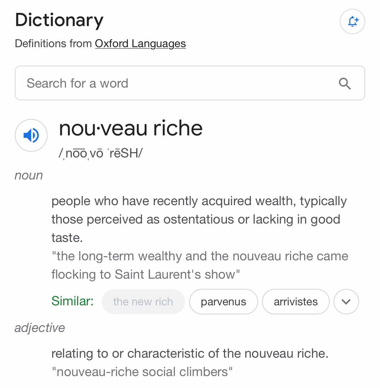 Nouveau Riche means, meaning, adalah